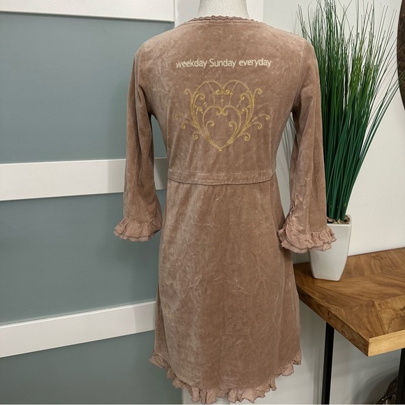 Odd Molly Velvet Empire Waist Dress SZ 1 = Small Beige Pink Tones Festival GUC - Picture 12 of 12